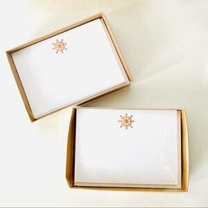 2NEW ANTHROPOLOGIE White Tan Illustrated Sail Wheel Nautical Card Notecards s/10